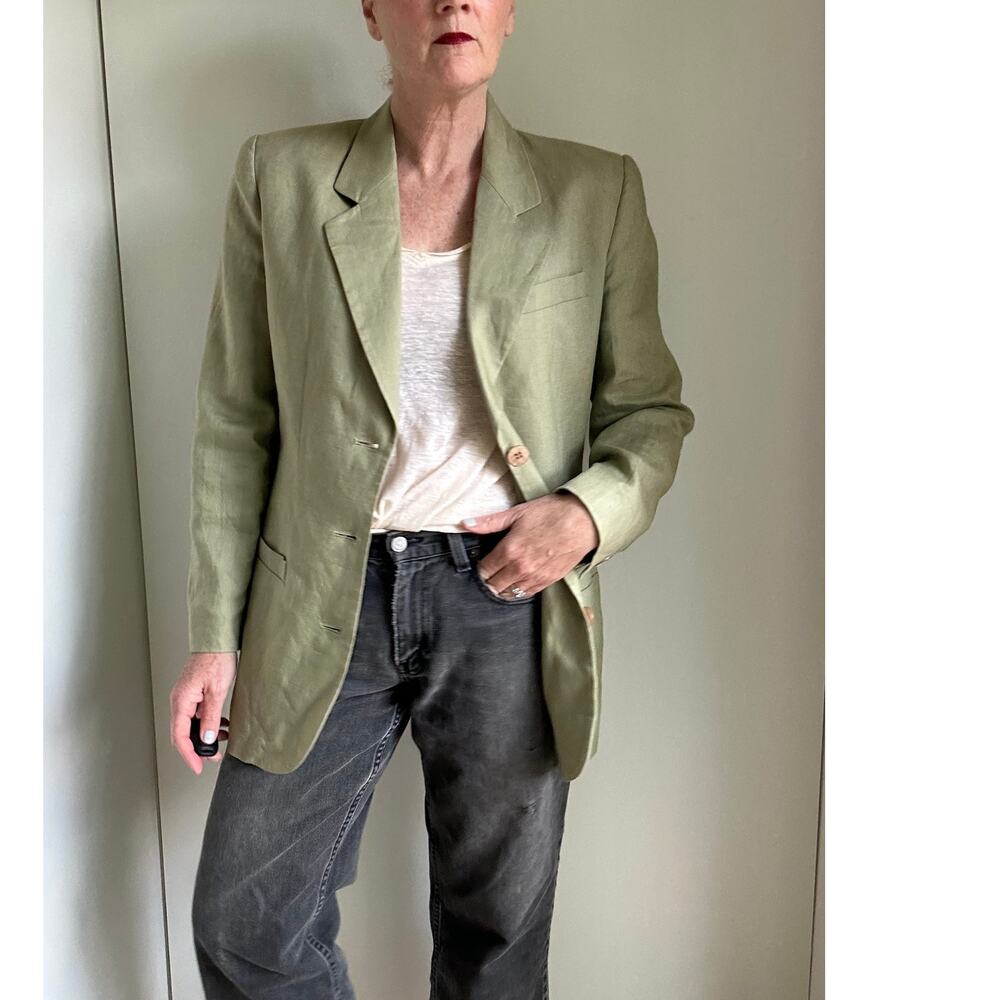 Womens Linen Blazer Size 6 Green Spring/Summer Minimalist Chic Staple closet